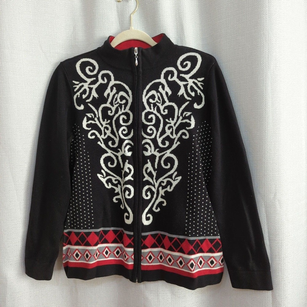 Christopher & Banks Cardigan Womens M Zip Cotton Black Nordic